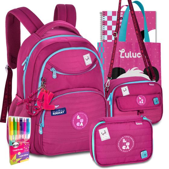 Imagem de Kit Mochila Luluca Escolar Lancheira e Estojo Escolar Meninas