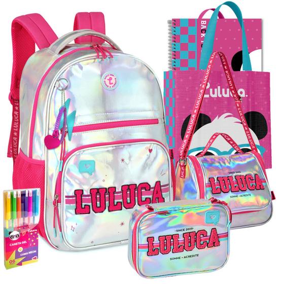 Kit Mochila Luluca Holográfica Lancheira Estojo Refletiva Lançamento 2025 Menor preço em Kit Mochila Luluca Holográfica Lancheira Estojo Refletiva Lançamento 2025