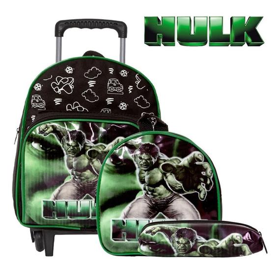 Imagem de Kit Mochila Masculina Infantil Creche Rodinha Incrível Hulk