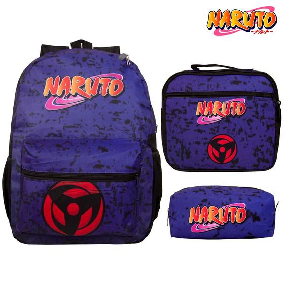 Imagem de Kit Mochila Masculino Infantil Naruto Grande Escolar Toys 2U