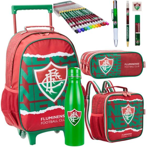 Imagem de Kit Mochila Material Escolar Fluminense Lancheira Caneta