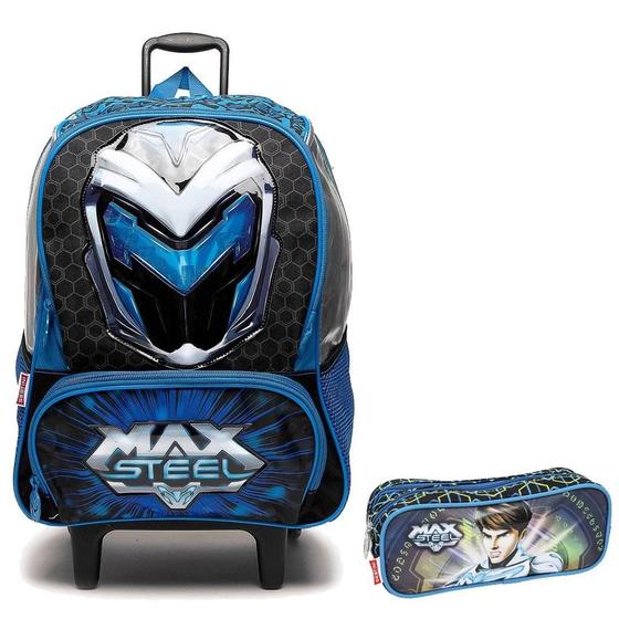 Imagem de Kit Mochila Max Steel Escolar Tam G Rodinha Infantil Estojo