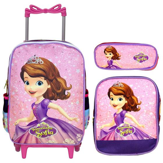 Imagem de Kit Mochila Menina Carrinho Princesa Sofia com Lancheira