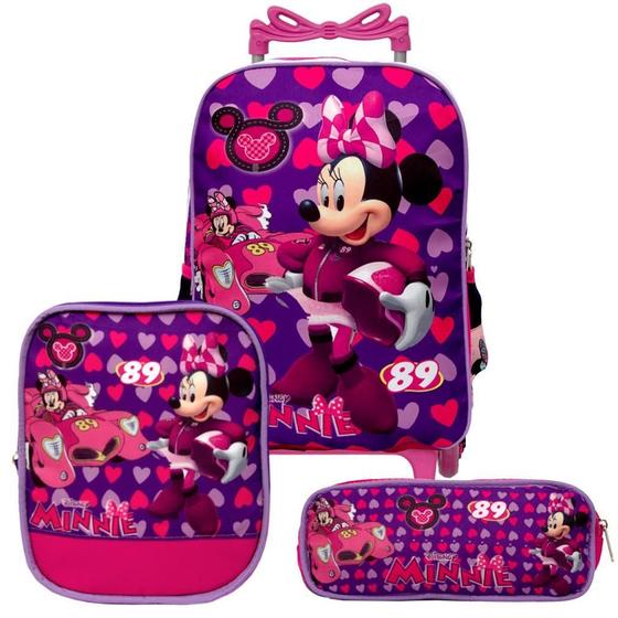 Imagem de Kit Mochila Menina Rodinha Minnie Mouse Lancheira Estojo