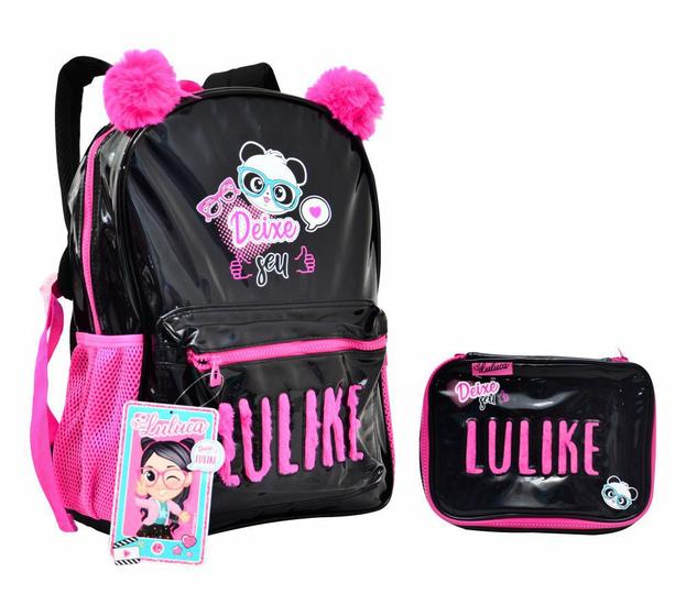 Kit mochila metalizada oficial luluca lu3189 preta com estojo - CLIO ...