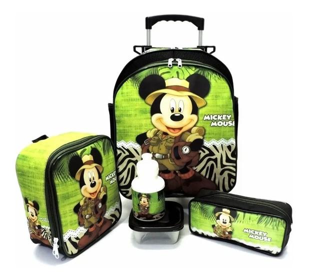 Imagem de Kit Mochila Mickey Mouse Safari Rodinhas Tam G Lancheira F5