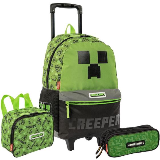 Imagem de Kit Mochila Minecraft Creeper + Lancheira e Estojo - Sestini