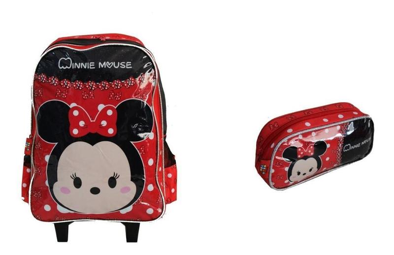 Imagem de Kit Mochila Minnie Infantil Feminina Rodinhas Estojo Aulas