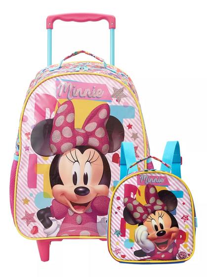 Imagem de Kit Mochila Minnie Rodas Infantil + Lancheira Escolar Disney - Xeryus