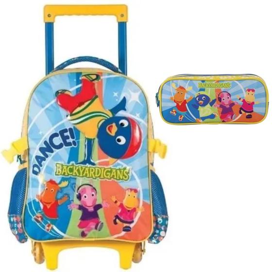 Imagem de Kit Mochila Mochilete Backyardigans Infantil Escolar Rodinhas Tamanho M Com Estojo Duplo