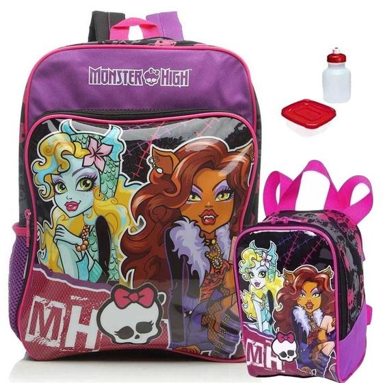 Imagem de Kit Mochila Monster High Bolso Frontal Escolar Costas Tam G