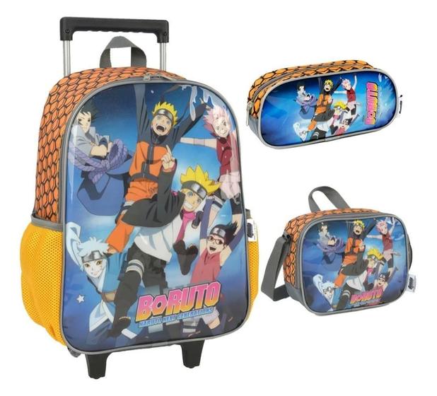 Imagem de Kit Mochila Naruto Boruto Rodinhas Original Infantil Grande