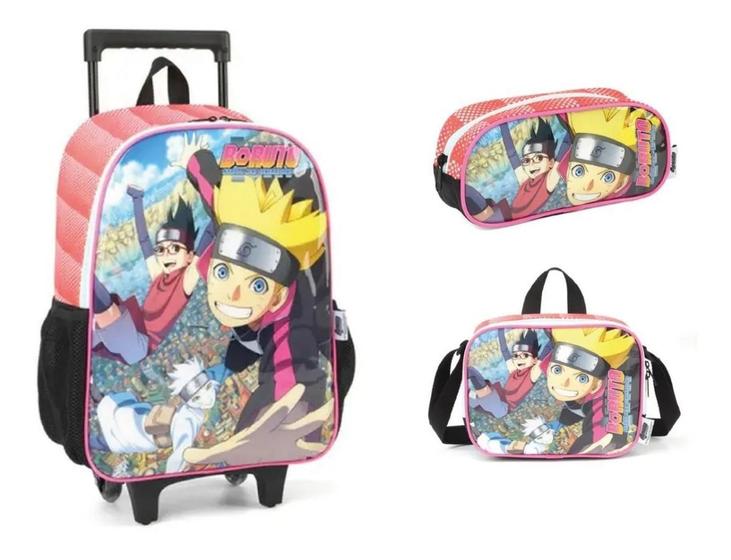 Imagem de Kit Mochila Naruto Boruto Rodinhas Original Infantil Grande