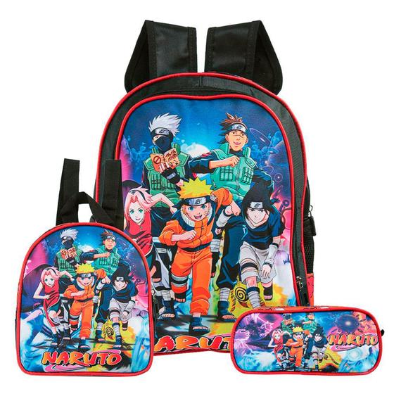 Imagem de Kit Mochila Naruto de Costas + Lancheira Térmica + Estojo Escolar