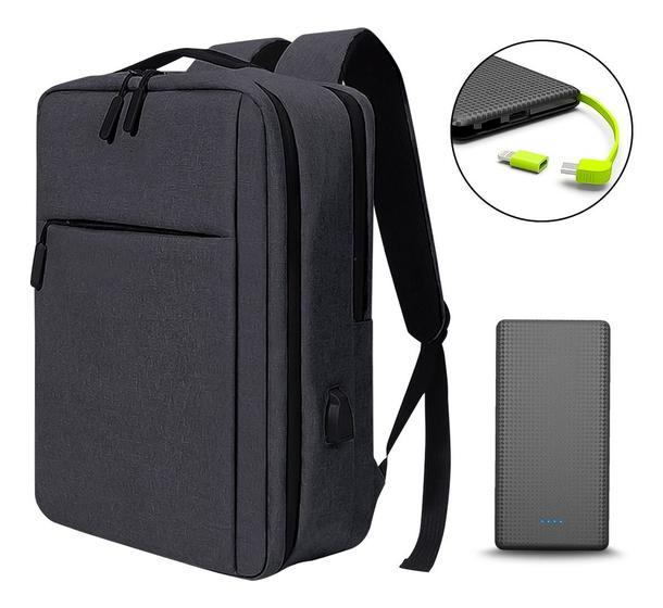 Kit Mochila Notebook Com Entrada Usb + Powerbank Carregador Menor preço em Kit Mochila Notebook Com Entrada Usb + Powerbank Carregador