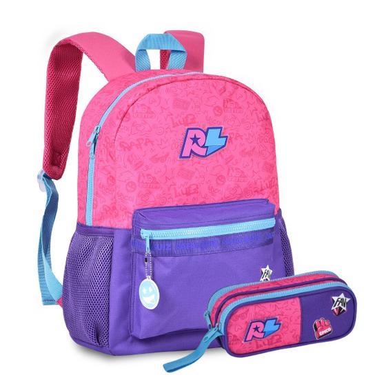 Imagem de Kit Mochila Patches Frontal Juvenil Rafa e Luiz Estojo Duplo