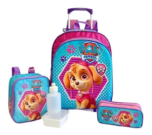 Imagem de Kit Mochila Patrulha Canina Skye Rodinhas Tam G Glitter F5