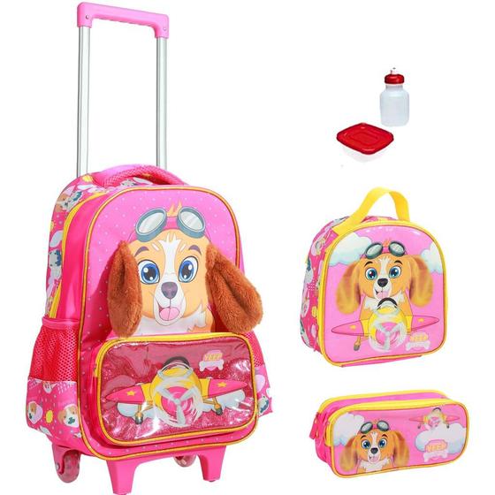 Imagem de Kit Mochila Patrulha Dog Escolar 2 em 1 Alças Rodinhas Tam G