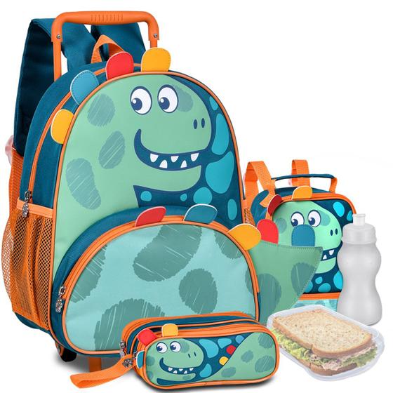 Kit Mochila Pets Infantil Carrinho Dinossauro com Lancheira e Estojo Menor preço em Kit Mochila Pets Infantil Carrinho Dinossauro com Lancheira e Estojo