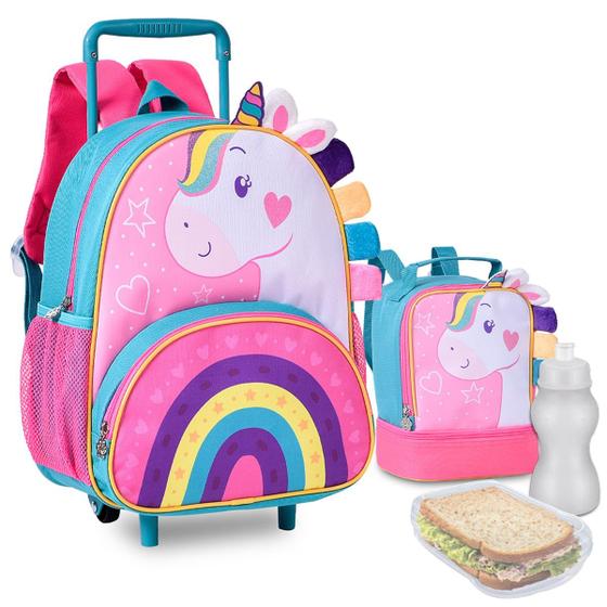 Imagem de Kit Mochila Pets Infantil Feminina Carrinho Animais