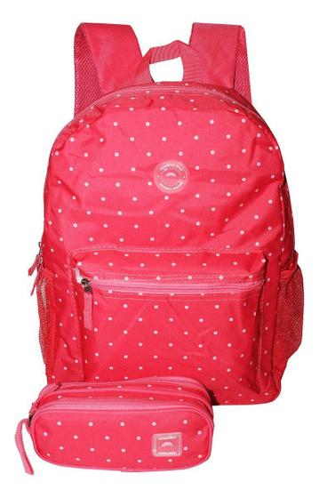 Imagem de Kit Mochila Poá Juvenil Feminina Escolar Costas Estojo Clio