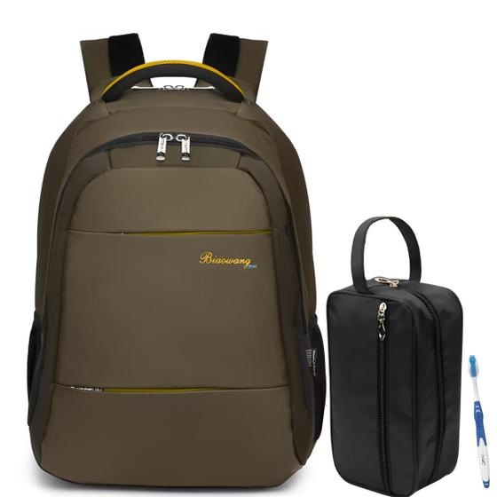 Imagem de Kit Mochila Premium Executiva Ergonômica Marrom C/Nécessaire