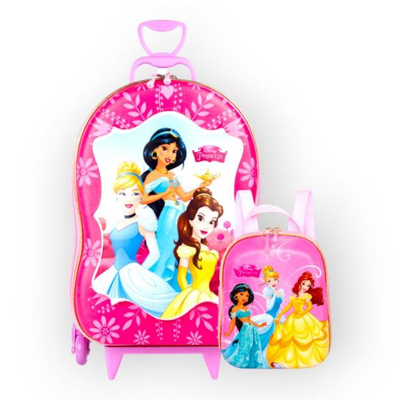 Imagem de Kit Mochila Princesas Escolar Com Rodinhas Para Escadas Compartimento Amplo E Design Anatômico