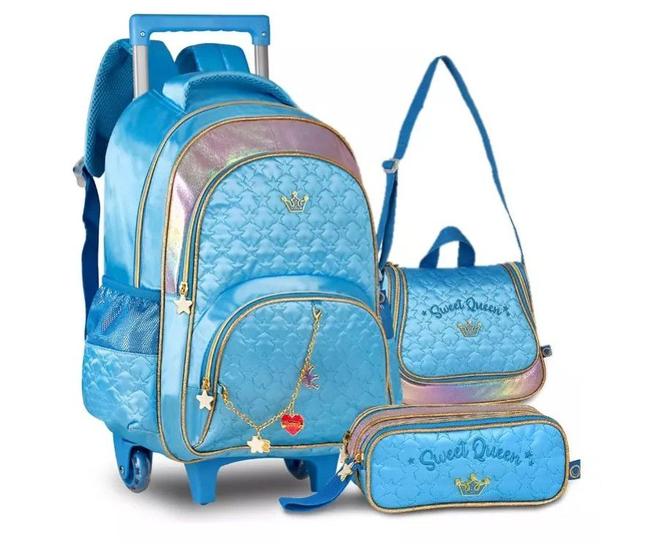 Imagem de Kit Mochila Princesas Escolar Infantil Rodinhas Menina