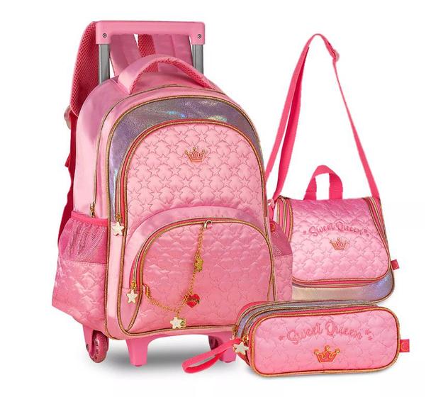 Imagem de Kit Mochila Princesas Escolar Infantil Rodinhas Menina