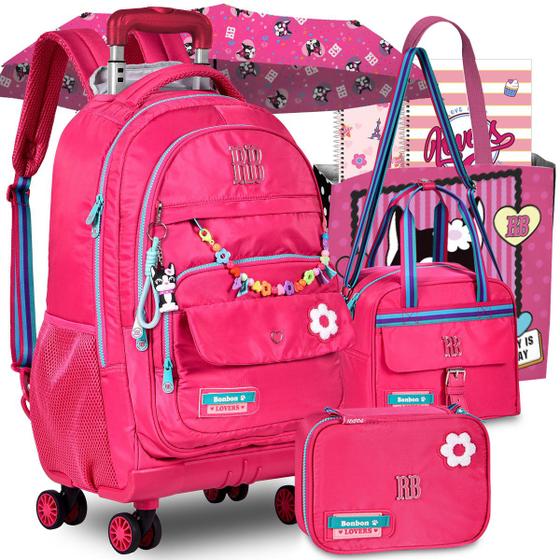Kit Mochila RB Rebecca Bonbon Rodinha 360 Lancheira Estojo Lancheira Estojo Meninas Escolar Menor preço em Kit Mochila RB Rebecca Bonbon Rodinha 360 Lancheira Estojo Lancheira Estojo Meninas Escolar