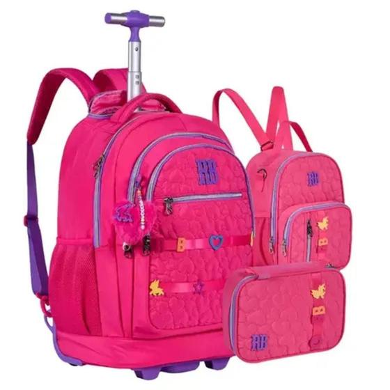 Imagem de Kit mochila rebecca bonbon de carrinho 19" com lancheira e estojo rb24538