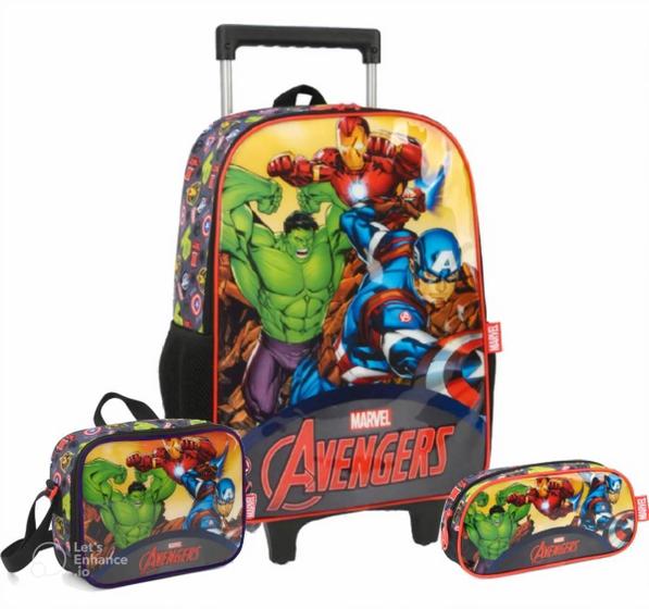 Imagem de Kit Mochila Rodas Avengers Lancheira E Estojo Marvel Escolar