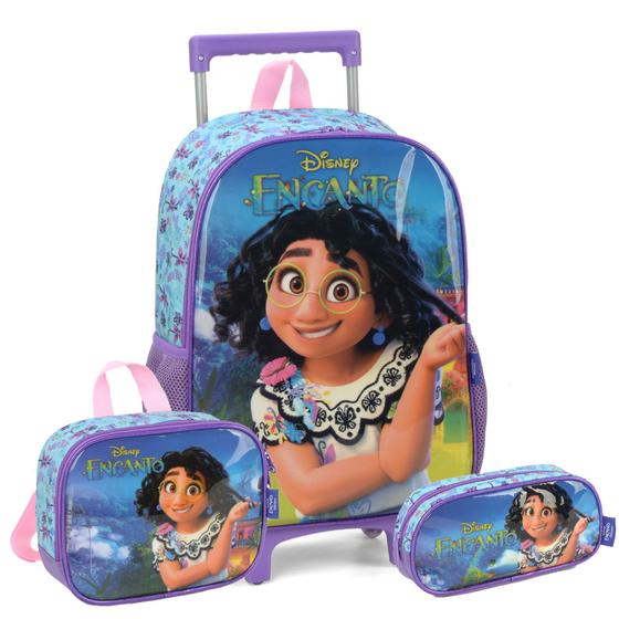 Imagem de Kit Mochila Rodas Encanto Disney Lancheira Estojo Infantil