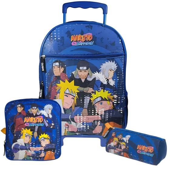 Imagem de Kit Mochila Rodas Estojo Lancheira Escolar Original Naruto