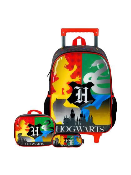 Imagem de Kit Mochila Rodas+Lancheira+Estojo Harry Potter - Preto