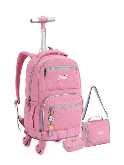 Imagem de Kit Mochila Rodas+Lancheira+Estojo Just Glitter - Rosa