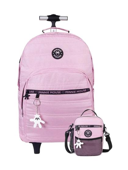 Imagem de Kit Mochila Rodas+Lancheira+Estojo Minnie Mouse Juvenil Rosa