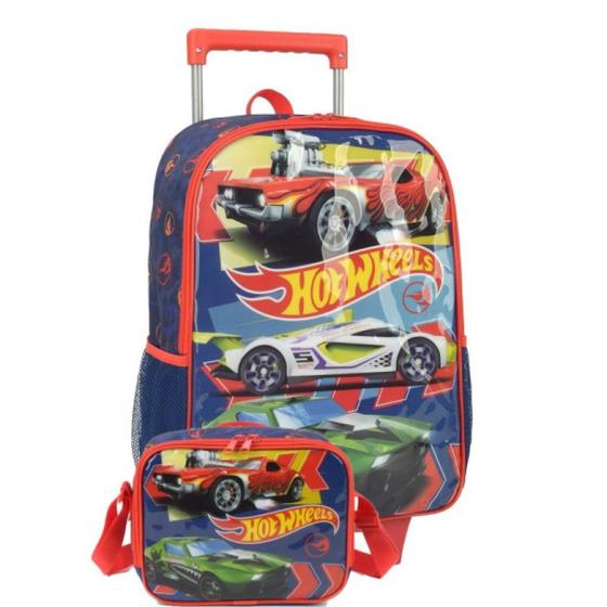 Imagem de Kit Mochila Rodinha Carrinho Hotwheels+Lancheira AZ Original