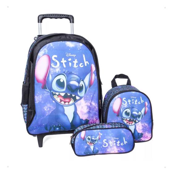 Imagem de Kit Mochila Rodinha Escolar Juvenil Infantil Lili Stitch G