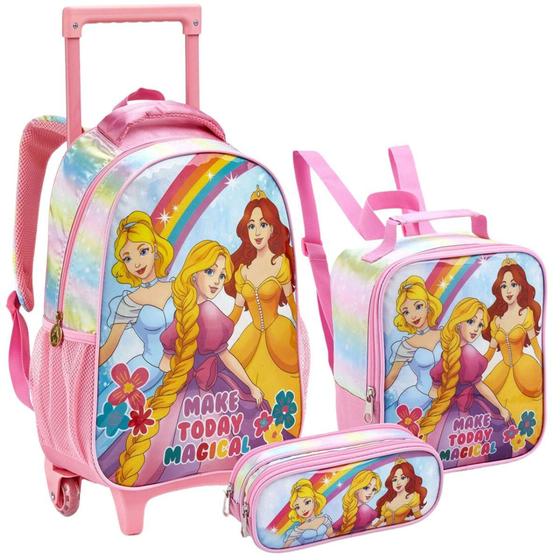 Imagem de Kit Mochila Rodinha Escolar Lancheira Estojo Irmãs Princesas - Seanite