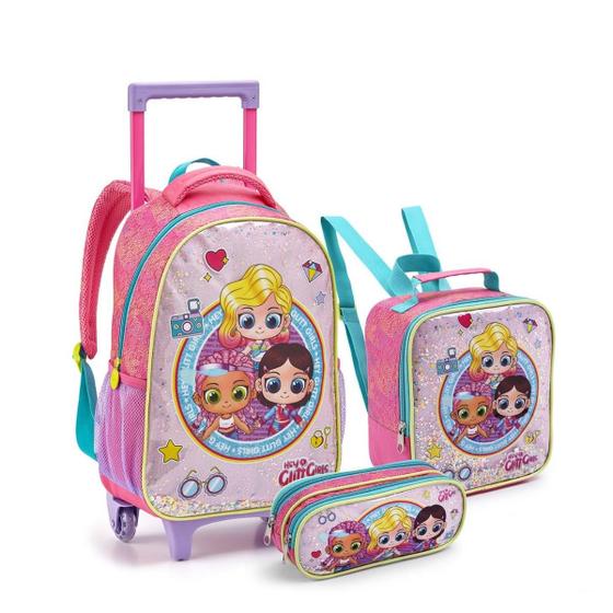 Imagem de Kit Mochila Rodinha Escolar Meninas Boneca Confete