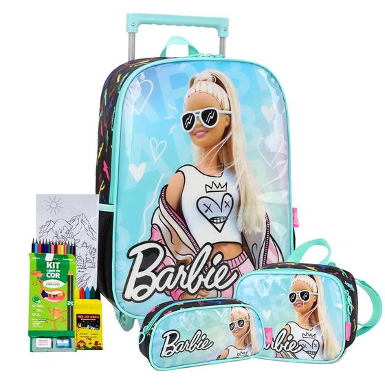 Imagem de Kit Mochila Rodinha Estojo Lancheira Escolar Infantil Meninas Barbie Boneca Princesa Lançamento