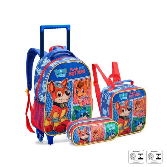 Imagem de Kit Mochila Rodinha Estojo Lancheira Infantil Dog Heroes