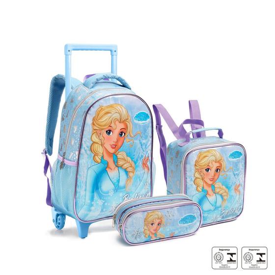 Imagem de Kit Mochila Rodinha Estojo Lancheira Infantil Feminina Princesa do Gelo - SEANITE