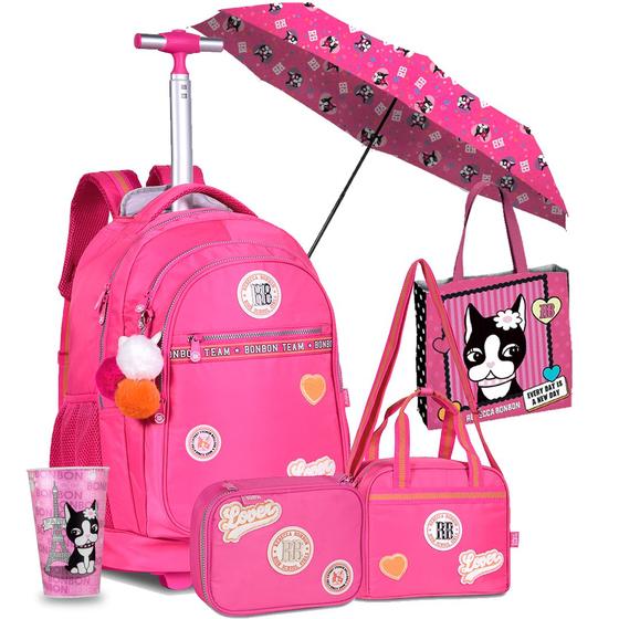 Imagem de Kit Mochila Rodinha Estojo Lancheira Rebecca Bonbon Colegial Escolar Juvenil Copo Oficial Lançamento