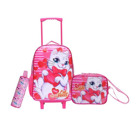 Imagem de Kit Mochila Rodinha Gatinho Meninas Infantil Escola