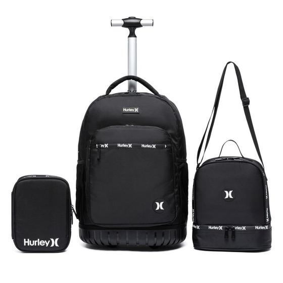 Imagem de Kit Mochila Rodinha Hurley Bolsa Escolar Lancheira Térmica Estojo