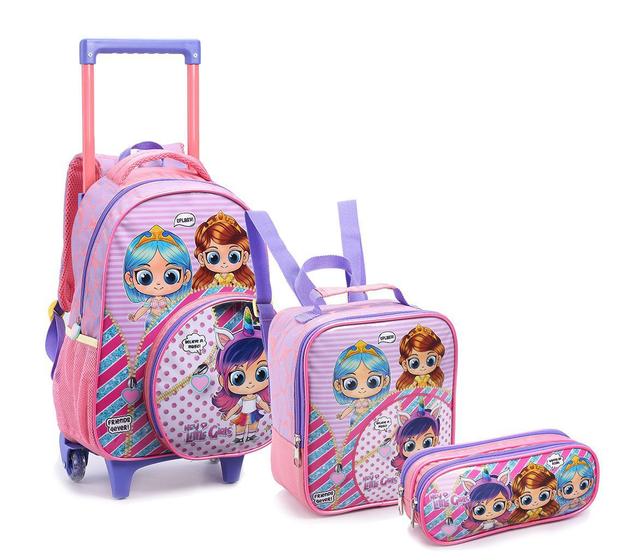 Imagem de Kit Mochila Rodinha Infantil Feminina Hey Little Girls Lilás