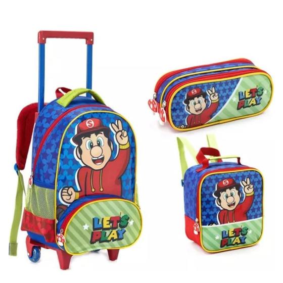 Imagem de Kit Mochila Rodinha Infantil Lancheira E Estojo Grande Alça