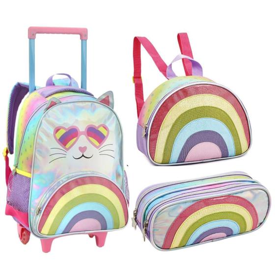 Imagem de Kit Mochila Rodinha Infantil Lancheira E Estojo Grande Alça